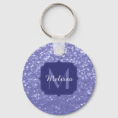 Lavendel violet fonkelt glitter bling Monogram Sleutelhanger (Voorkant)