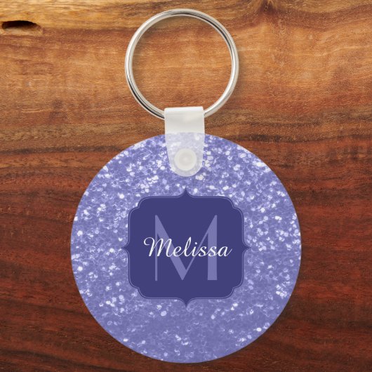 Lavendel violet fonkelt glitter bling Monogram Sleutelhanger (Achterkant)