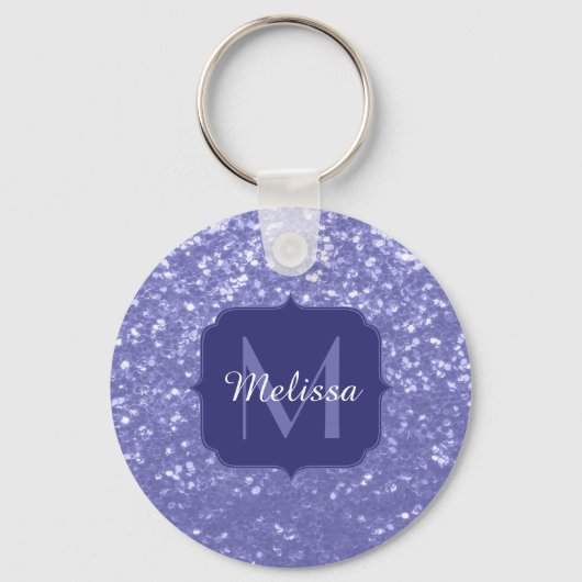 Lavendel violet fonkelt glitter bling Monogram Sleutelhanger (Achterkant)