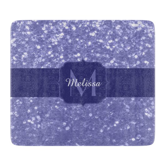 Lavendel violet fonkelt glitter bling Monogram Snijplank (Voorkant)