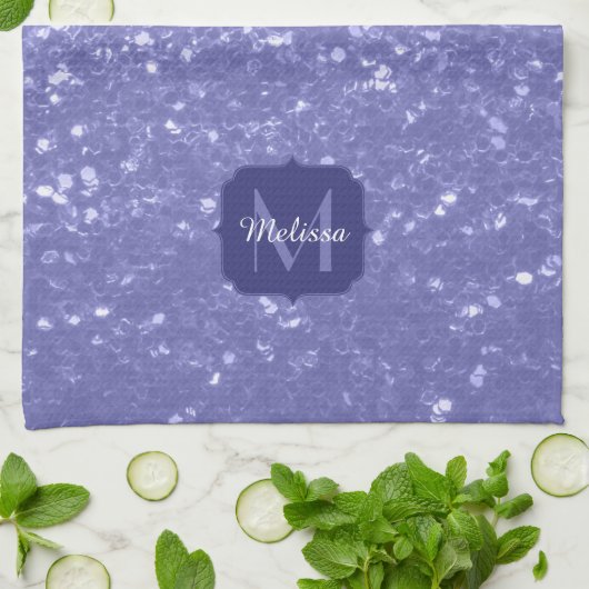 Lavendel violet fonkelt glitter bling Monogram Theedoek (Gevouwen)