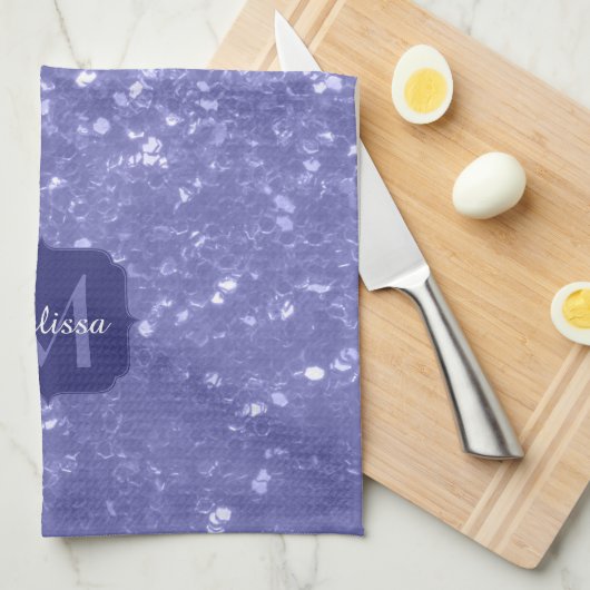 Lavendel violet fonkelt glitter bling Monogram Theedoek (Quarter Fold)