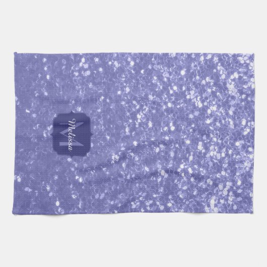 Lavendel violet fonkelt glitter bling Monogram Theedoek (Horizontaal)