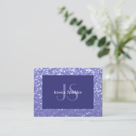 Lavendel violet fonkelt glitter bling Monogram Visitekaartje (Staand voorkant)