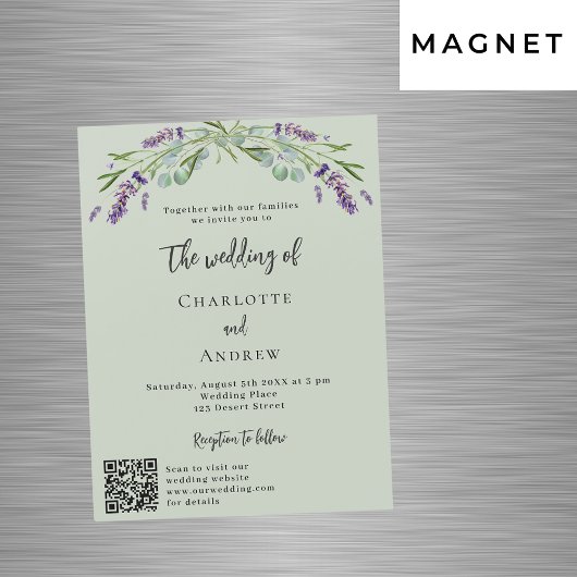 Lavendel violet groen QR details luxe bruiloft Magnetische Uitnodiging