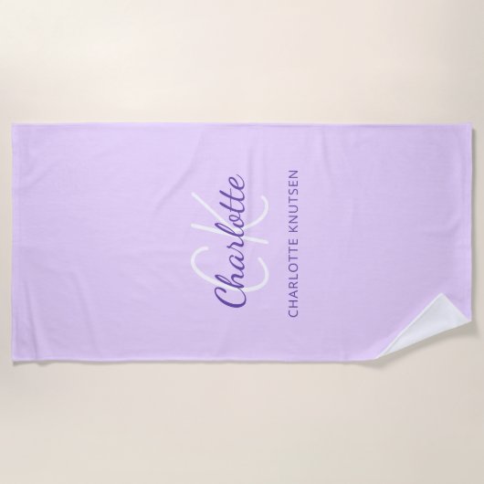Lavendel violet monogram initialen naam script strandlaken (Voorkant)