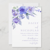 Lavendel Violet & Paarse Bloemen Waterverf bruilof Kaart (Voorkant)
