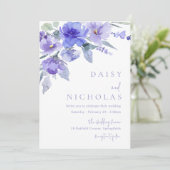 Lavendel Violet & Paarse Bloemen Waterverf bruilof Kaart (Staand voorkant)