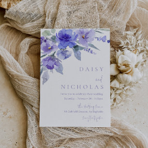 Lavendel Violet & Paarse Bloemen Waterverf bruilof Kaart