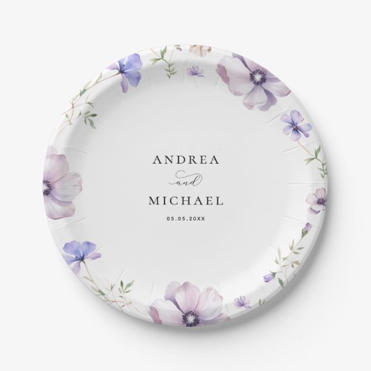 Lavendel Violet Paarse lente bloemenbruiloft Papieren Bordje (Voorkant)