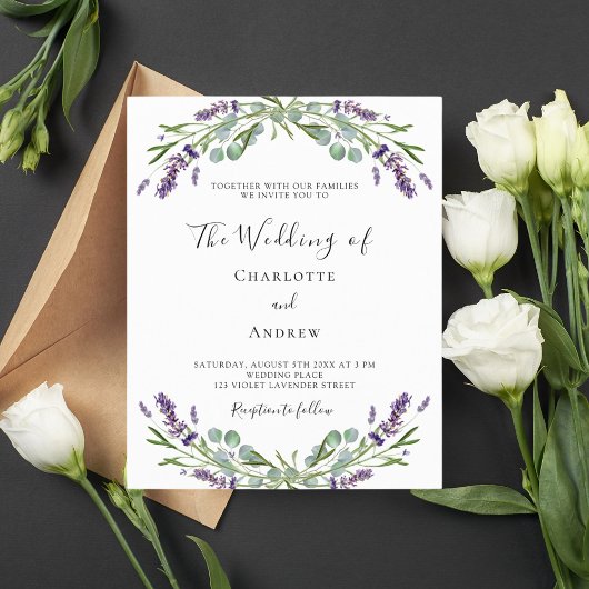 Lavendel violet QR RSVP details bruiloft uitnodigi