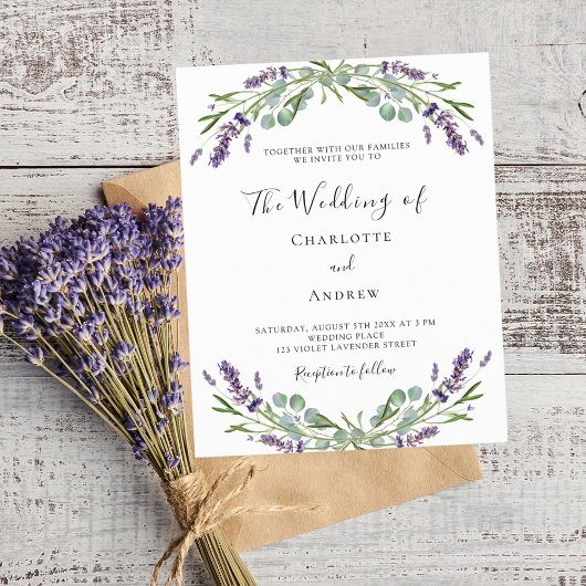 Lavendel violet QR RSVP details bruiloft uitnodigi