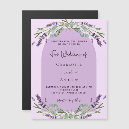 Lavendel violet roze groen boog luxe bruiloft magnetische uitnodiging (Voorkant / Achterkant)