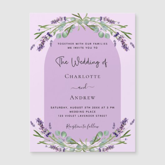 Lavendel violet roze groen boog luxe bruiloft magnetische uitnodiging (Voorkant)