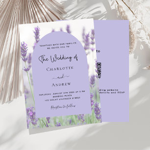 Lavendel violette bloemboog QR RSVP luxe bruiloft Kaart