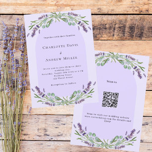 Lavendel violette bloemboog QR RSVP luxe bruiloft Kaart
