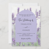 Lavendel violette bloemboog QR RSVP luxe bruiloft Kaart (Voorkant)