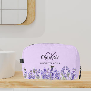 Lavendel violette bloemen bijen naam monogram toilettasje