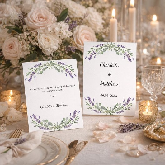 Lavendel violette bloemen bruiloft bedankkaart