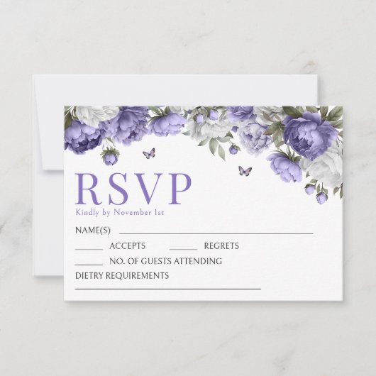 Lavendel violette bloemen bruiloft RSVP reactie ka (Voorkant)