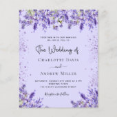 Lavendel violette bloemen budget bruiloft uitnodig (Voorkant)