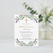 Lavendel violette bloemen Eerste Communie Uitnodiging Briefkaart (Staand voorkant)