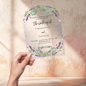 Lavendel violette bloemen eucalyptus boog bruiloft acryl uitnodigingen