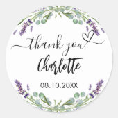 Lavendel violette bloemen eucalyptus dank je wel ronde sticker (Voorkant)