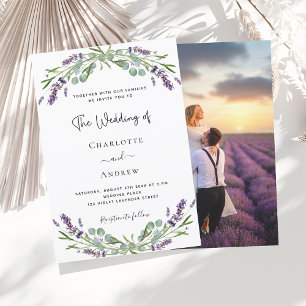 Lavendel violette bloemen foto luxe bruiloft kaart