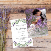 Lavendel violette bloemen foto QR RSVP bruiloft Kaart