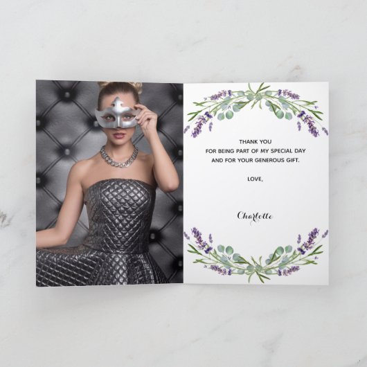 Lavendel violette bloemen foto verjaardag dank u kaart (Binnen)