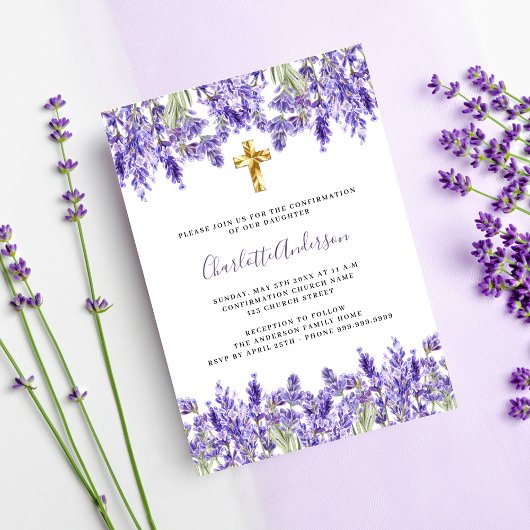 Lavendel violette bloemen gouden kruis Bevestiging Kaart