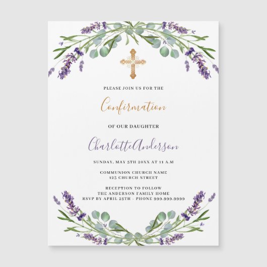 Lavendel violette bloemen groen Bevestiging Magnetische Uitnodiging (Voorkant)