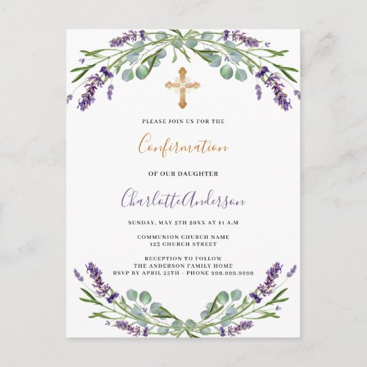 Lavendel violette bloemen groen Bevestiging Uitnodiging Briefkaart (Voorkant)