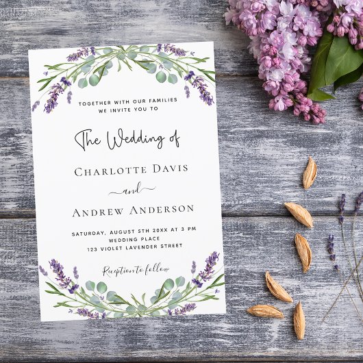 Lavendel violette bloemen groen bruiloft kaart