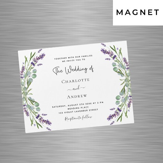 Lavendel violette bloemen groen luxe trouwdag magnetische uitnodiging