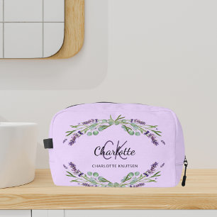 Lavendel violette bloemen groen naam monogram toilettasje