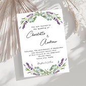 Lavendel violette bloemen groen script bruiloft kaart