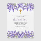Lavendel violette bloemen kruis luxe Bevestiging Magnetische Uitnodiging (Voorkant)
