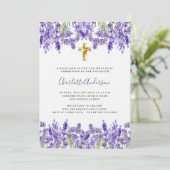 Lavendel violette bloemen luxe eerste communie kaart (Staand voorkant)