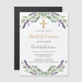 Lavendel violette bloemen luxe eerste communie magnetische uitnodiging (Voorkant / Achterkant)