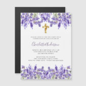 Lavendel violette bloemen luxe eerste communie magnetische uitnodiging (Voorkant / Achterkant)