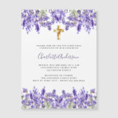 Lavendel violette bloemen luxe eerste communie magnetische uitnodiging (Voorkant)