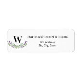 Lavendel violette bloemen monogram retouradres etiket (Voorkant)