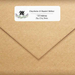 Lavendel violette bloemen monogram retouradres etiket