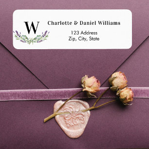 Lavendel violette bloemen monogram retouradres etiket