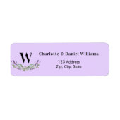 Lavendel violette bloemen monogram retouradres etiket (Voorkant)