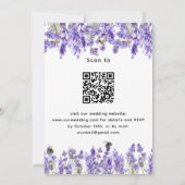 Lavendel violette bloemen QR RSVP details bruiloft Kaart (Achterkant)