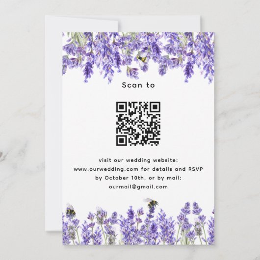 Lavendel violette bloemen QR RSVP details bruiloft Kaart (Achterkant)