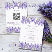 Lavendel violette bloemen QR RSVP details bruiloft Kaart